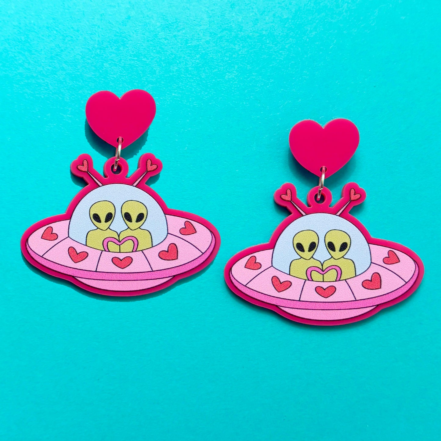 Groovy Valentine Aliens Drop Earrings
