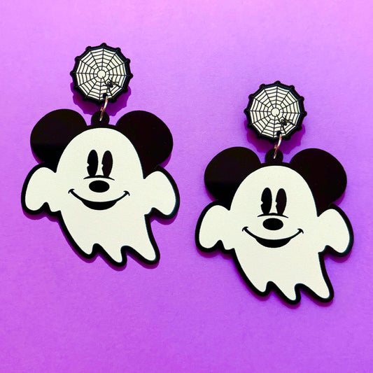 Mouse Ghost Spiderweb Drop Earrings