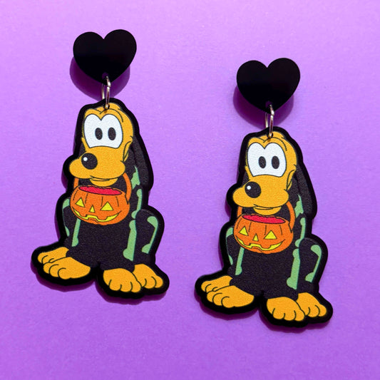 Skeleton Golden Pup Bucket Drop Earrings