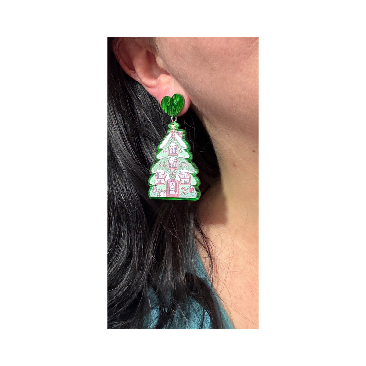 Bookmas Tree Cottage Drop Earrings