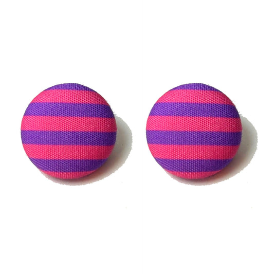 Grinning Cat Stripes Fabric Button Earrings