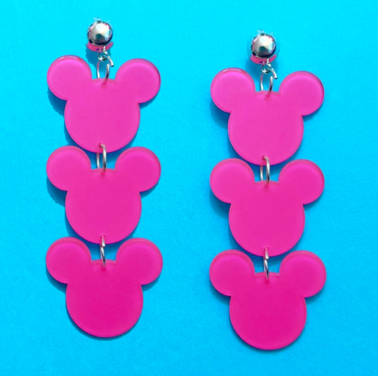 Hot Pink Mouse Tiered Drop Earrings