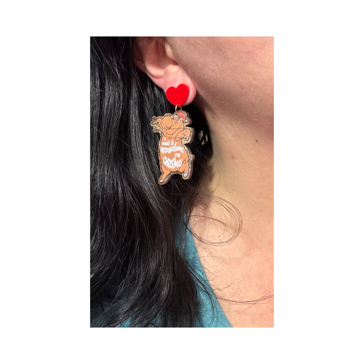 Hippopotamus For Christmas Drop Earrings