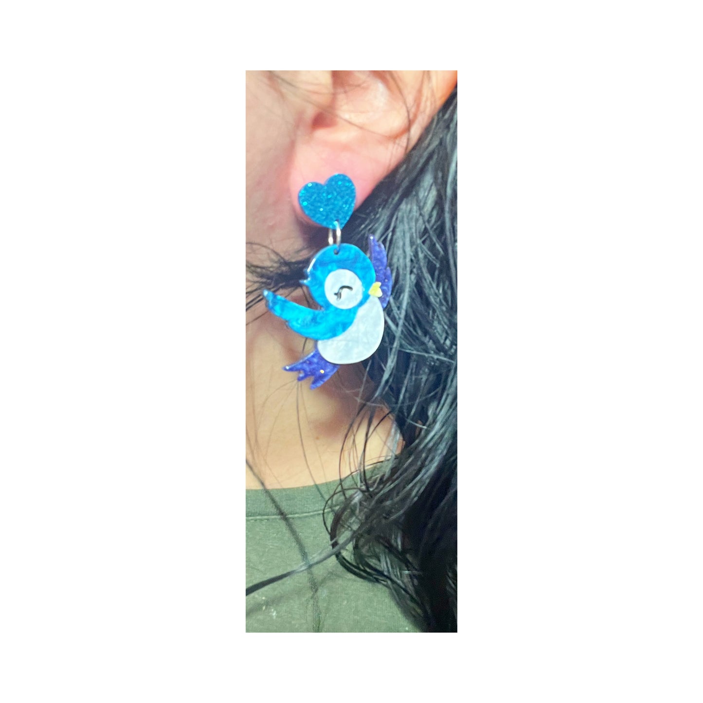 Blue Bird Acrylic Drop Earrings