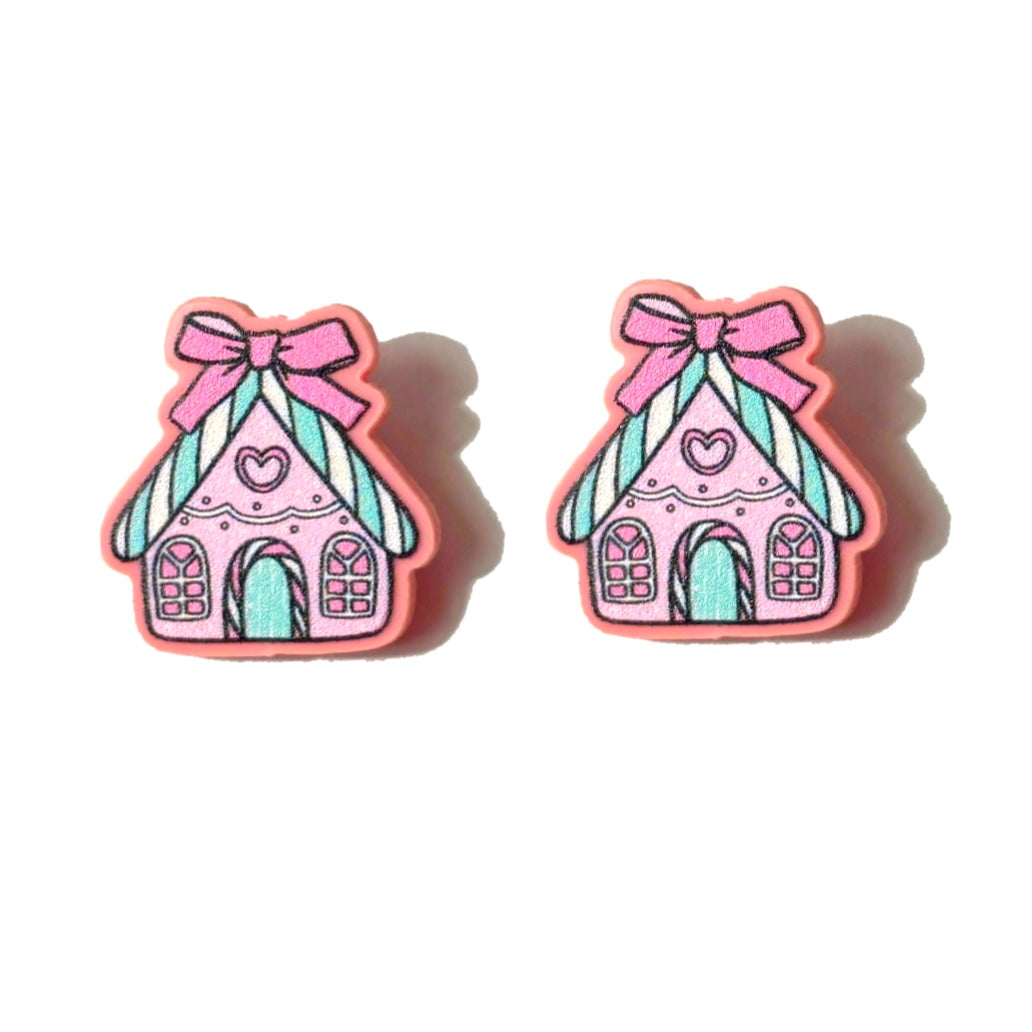 Pink Coquette Gingerbread House Post Earrings
