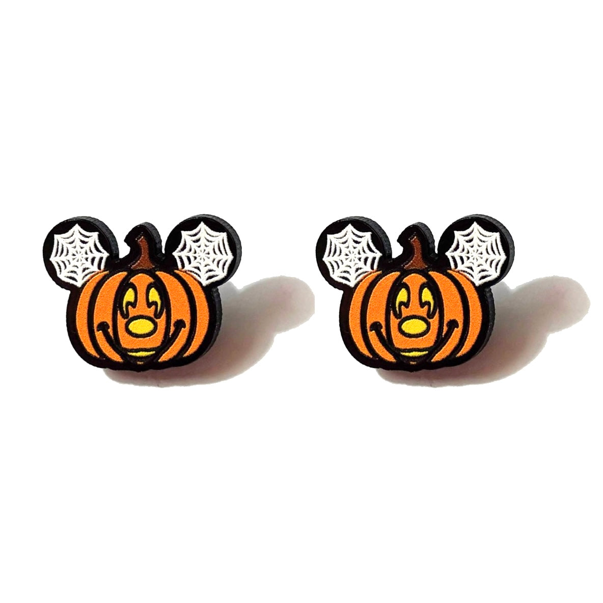 Mouse Pumpkin Spiderweb Ears Jack-O-Lantern Post Earrings