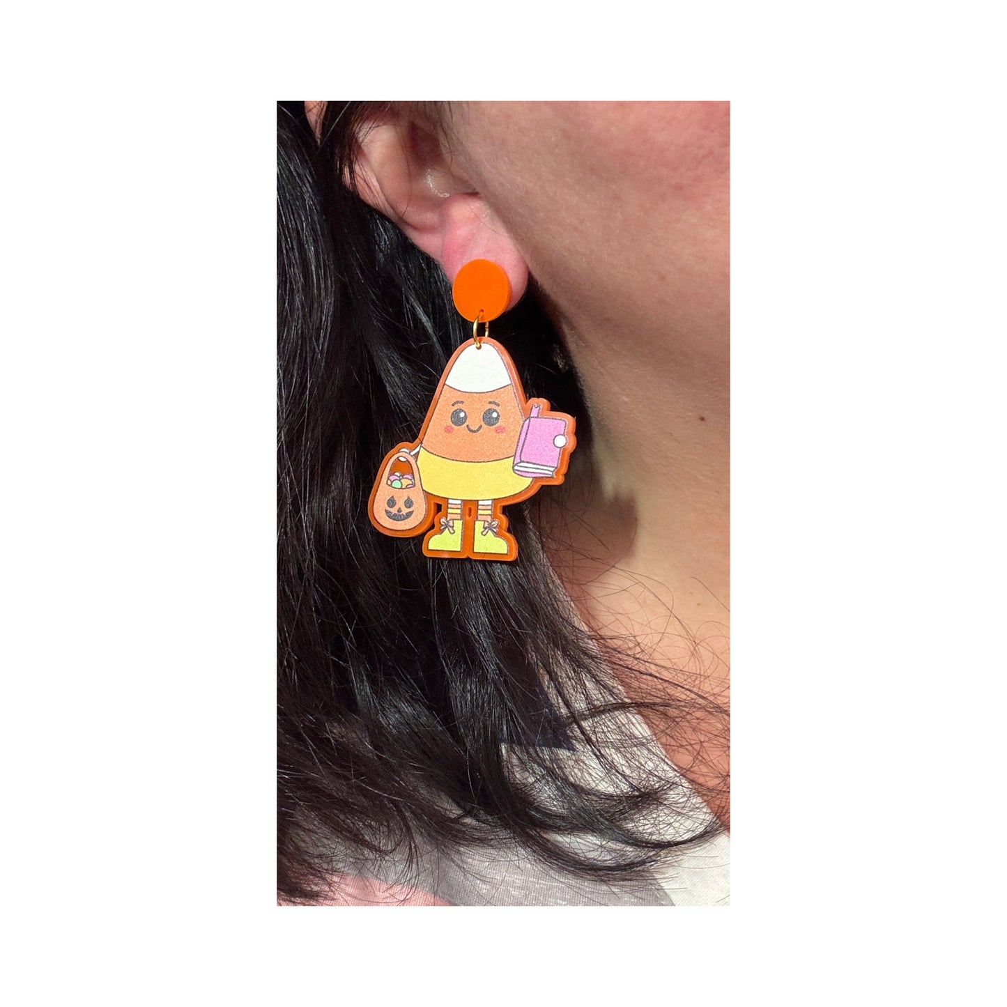 Bookish Candy Corn Drop Earrings