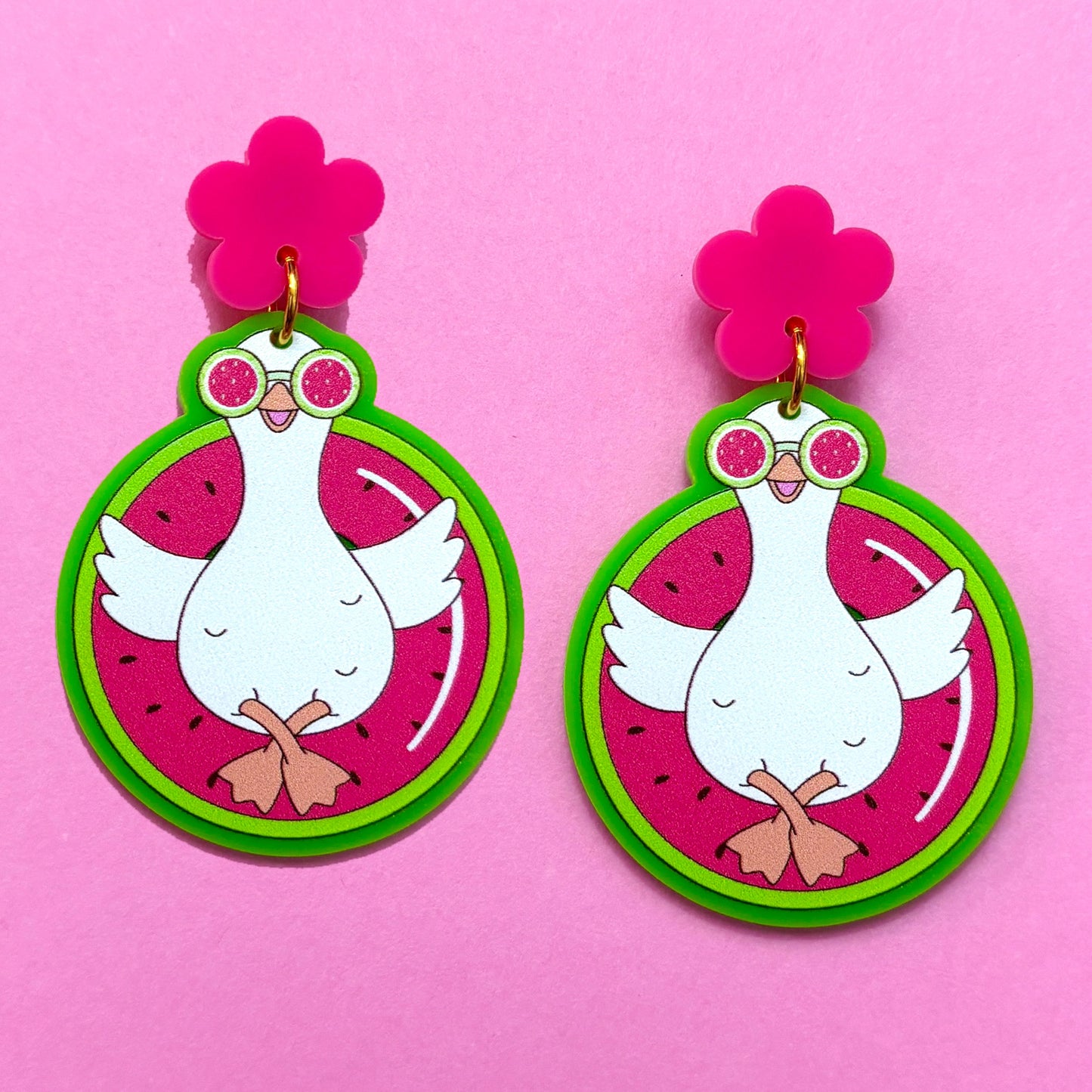 Watermelon Pool Float Silly Goose Drop Earrings