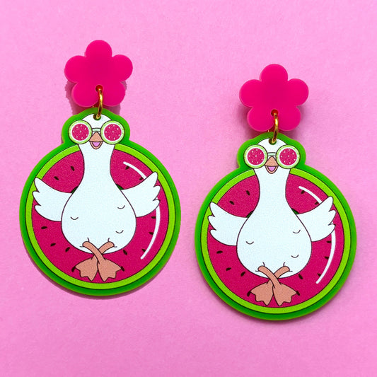 Watermelon Pool Float Silly Goose Drop Earrings