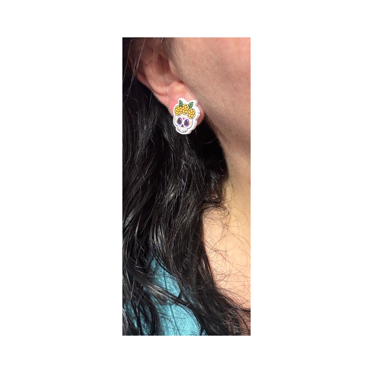 Marigold Sugar Skull Post Earrings