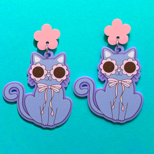 Pastel Groovy Cat Drop Earrings