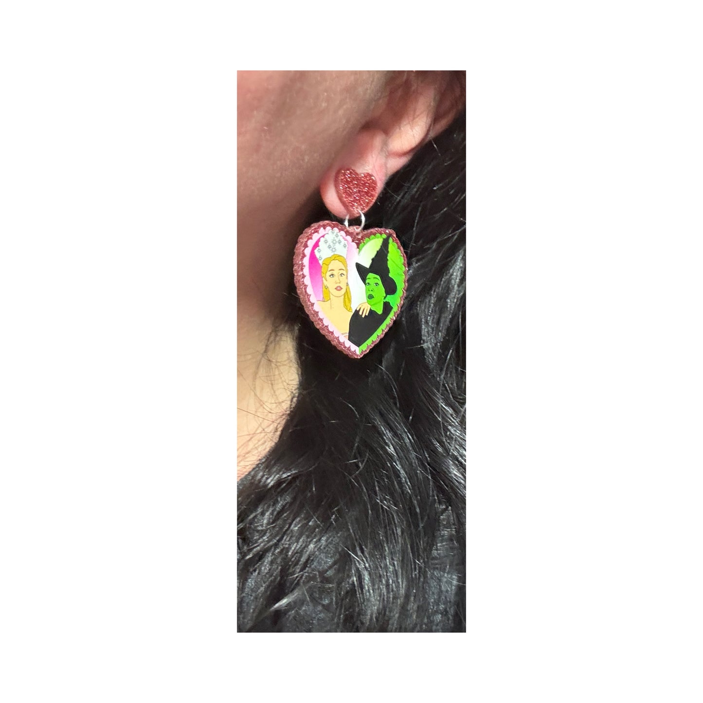 Elphie & Glinda Heart Sparkle Drop Earrings