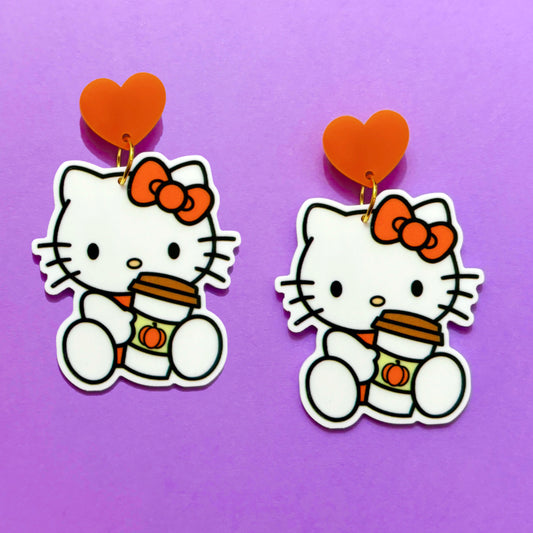 Pumpkin Spice Kitty Drop Earrings