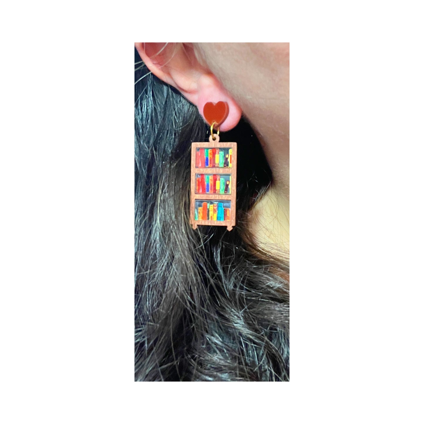 Wooden Bookshelf Drop Earrings