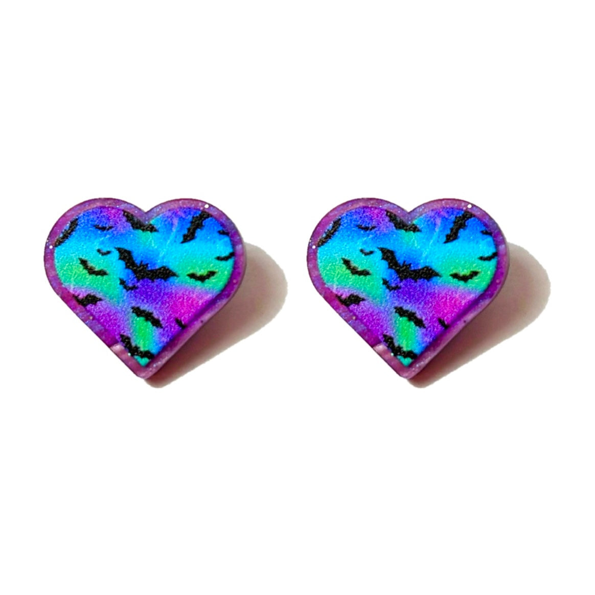 Spooky Neon Heart Post Earrings