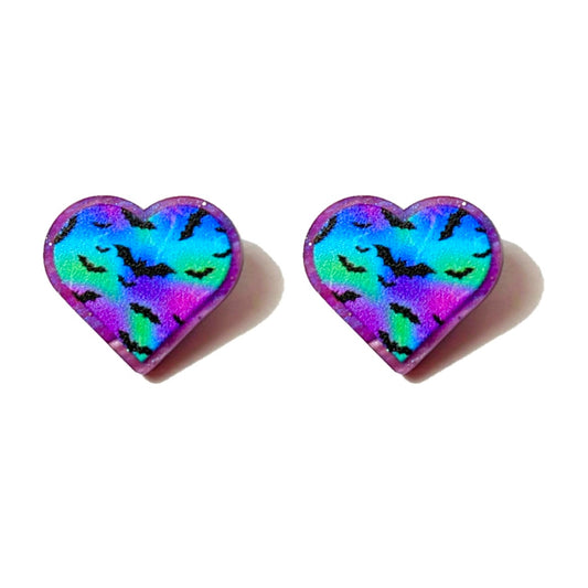 Spooky Neon Heart Post Earrings