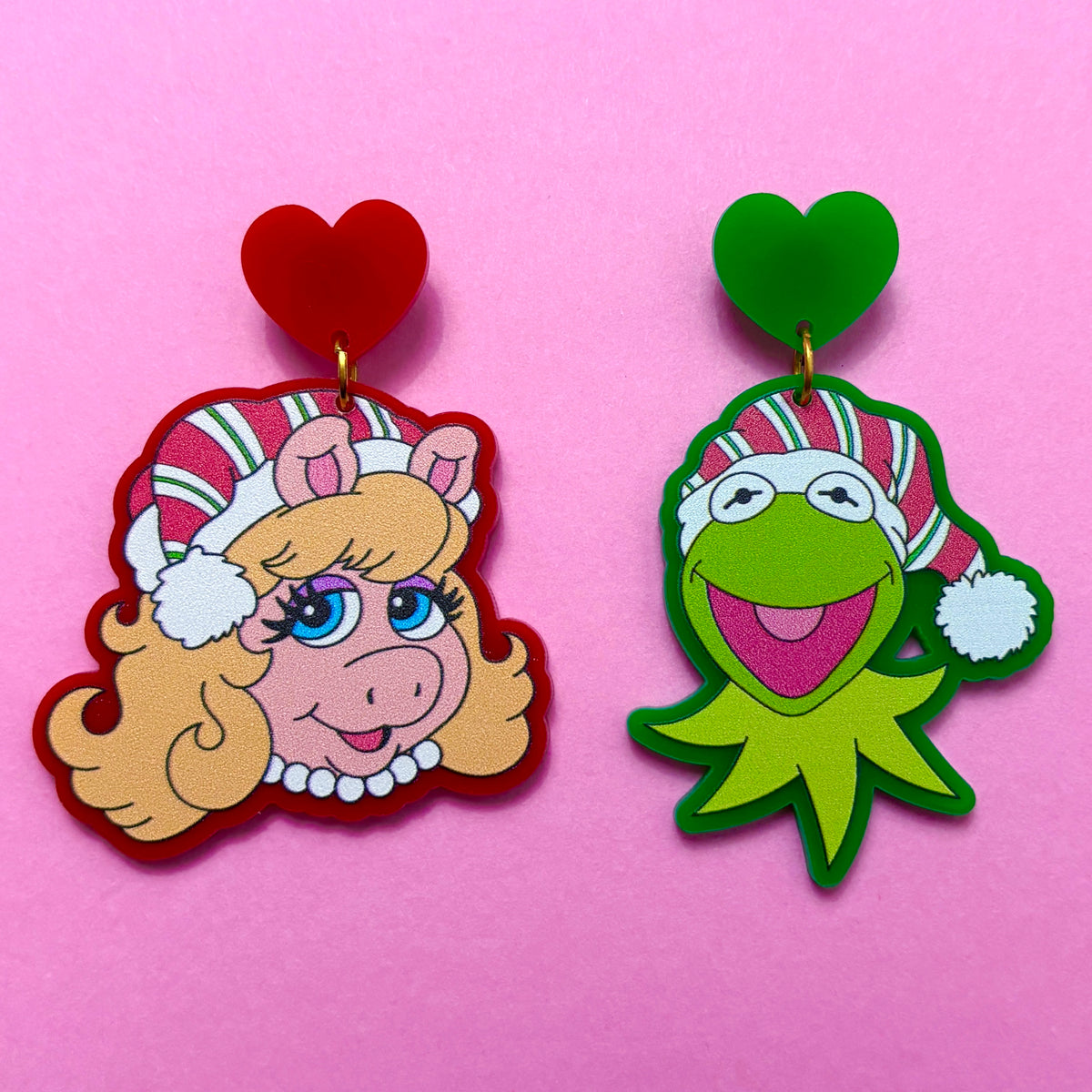 Holiday Kermie & Piggy Drop Earrings
