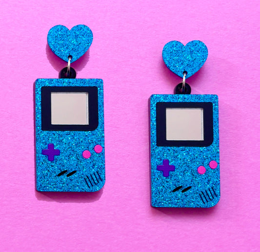 Blue Sparkle Gameboy Drop Earrings