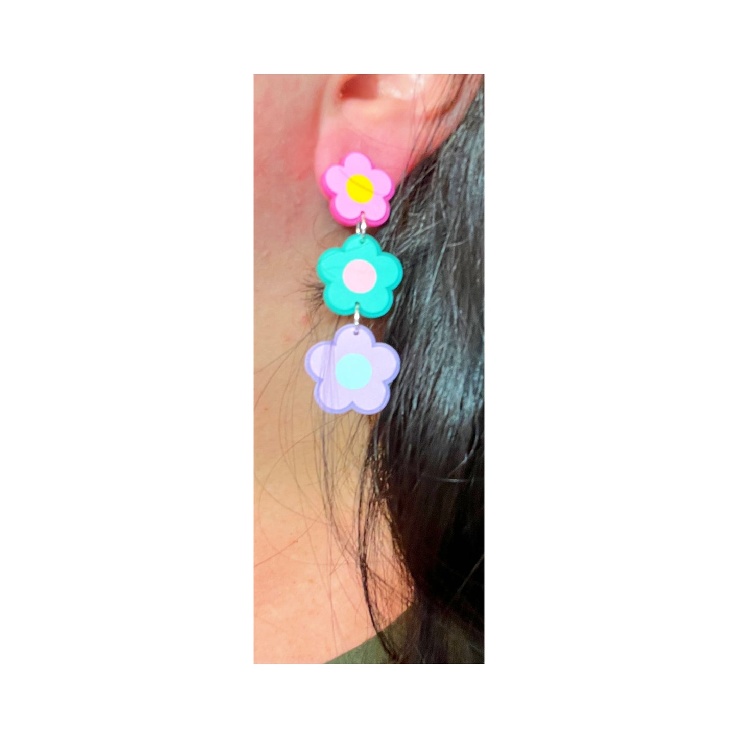 Multi Color Retro Flower Tiered Drop Earrings
