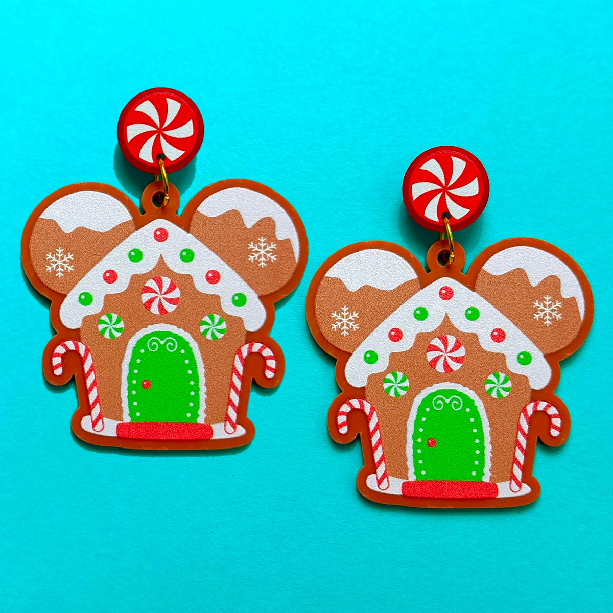 Mouse Gingerbread House Drop Earrings