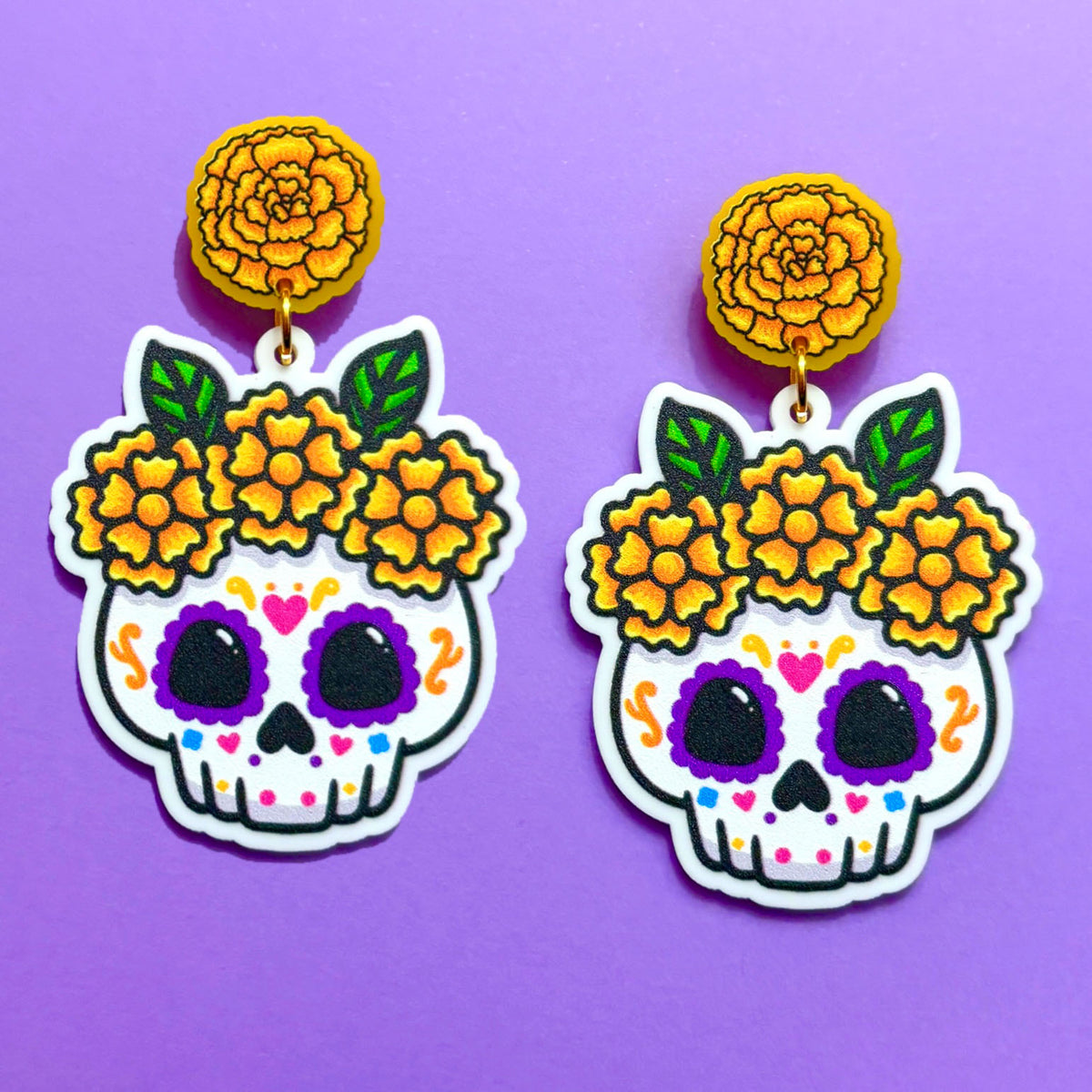 Marigold Sugar Skull Drop Earrings
