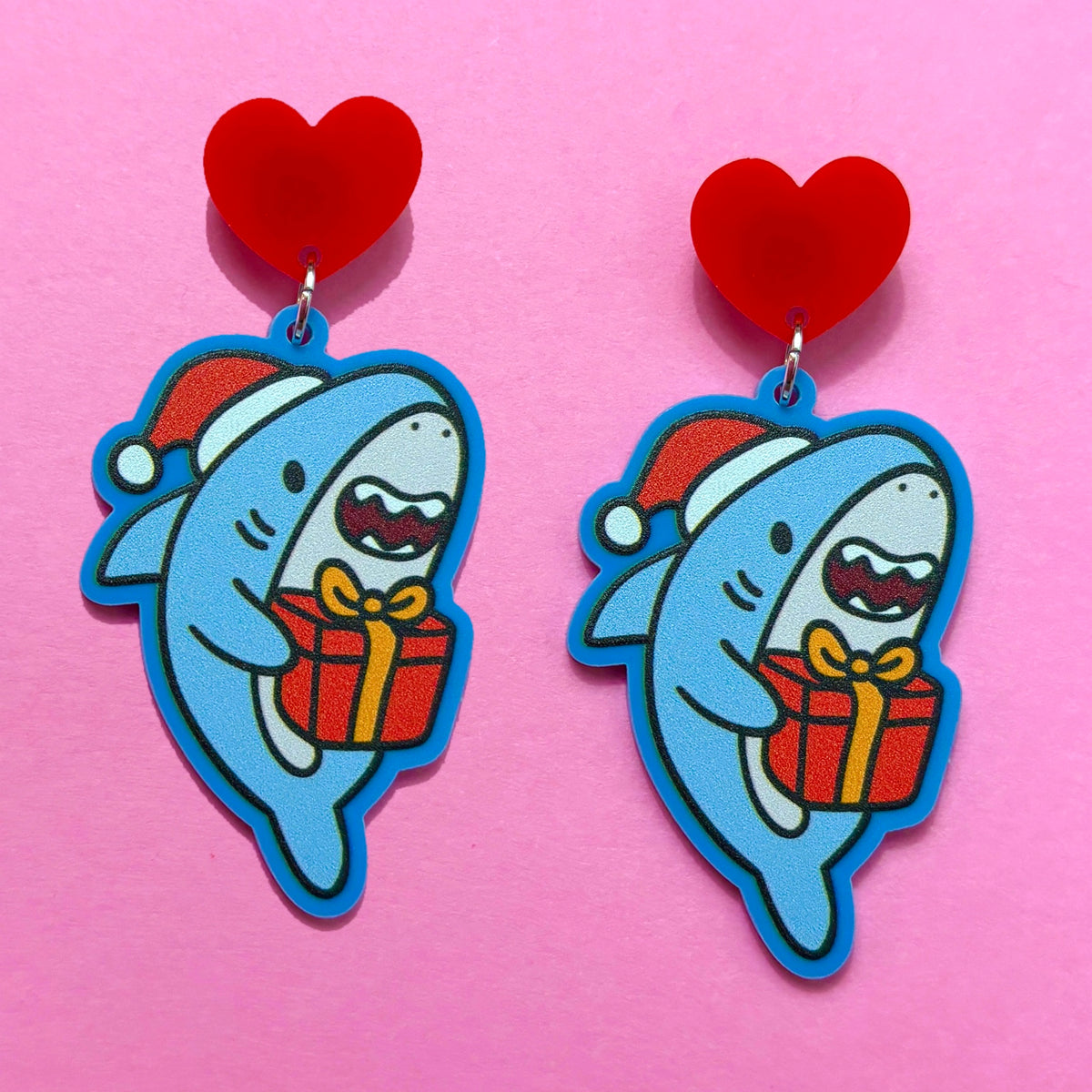 Santa Hat Shark Drop Earrings
