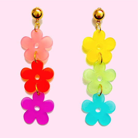 Multi Color Flower Drop Earrings