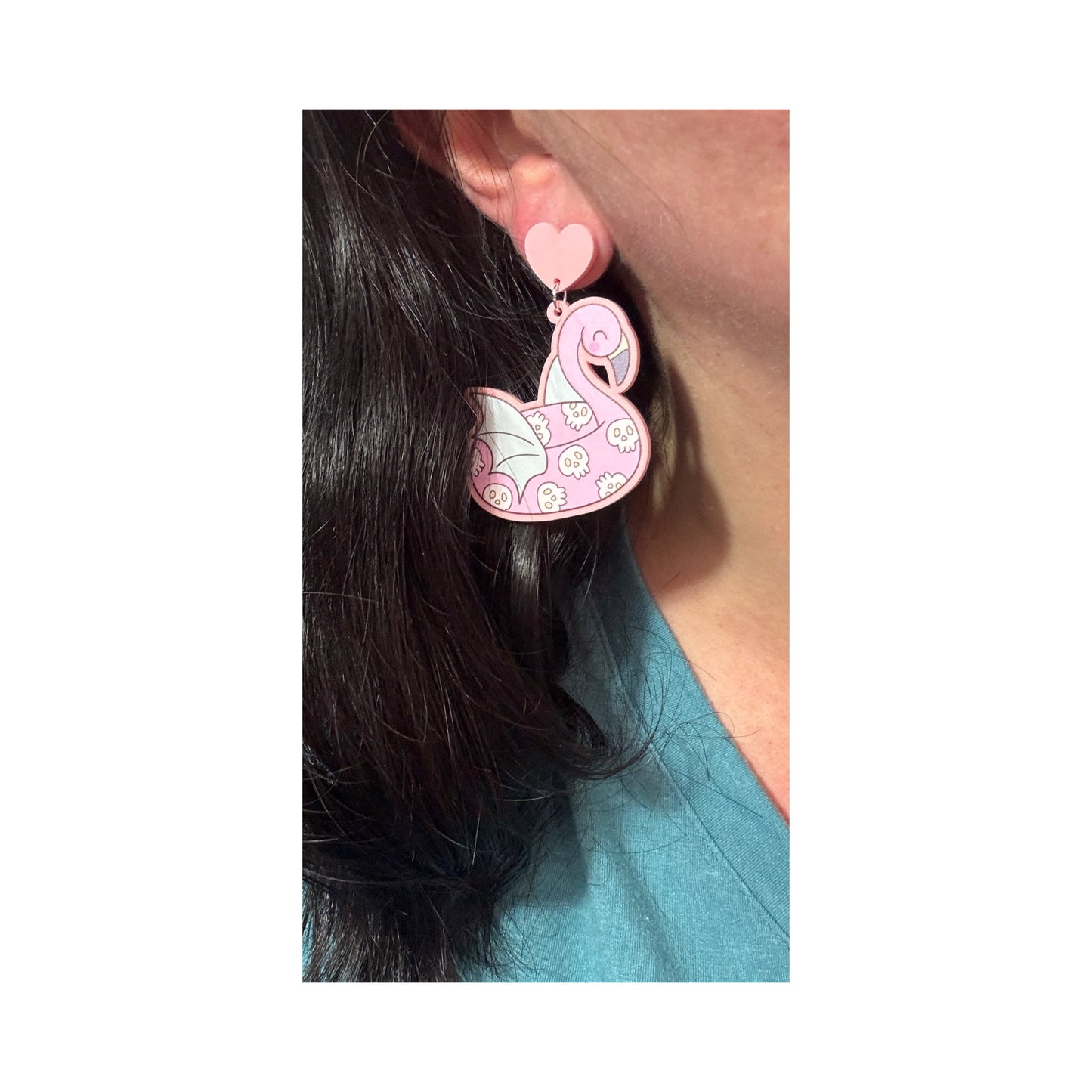 Spooky Flamingo Floatie Drop Earrings