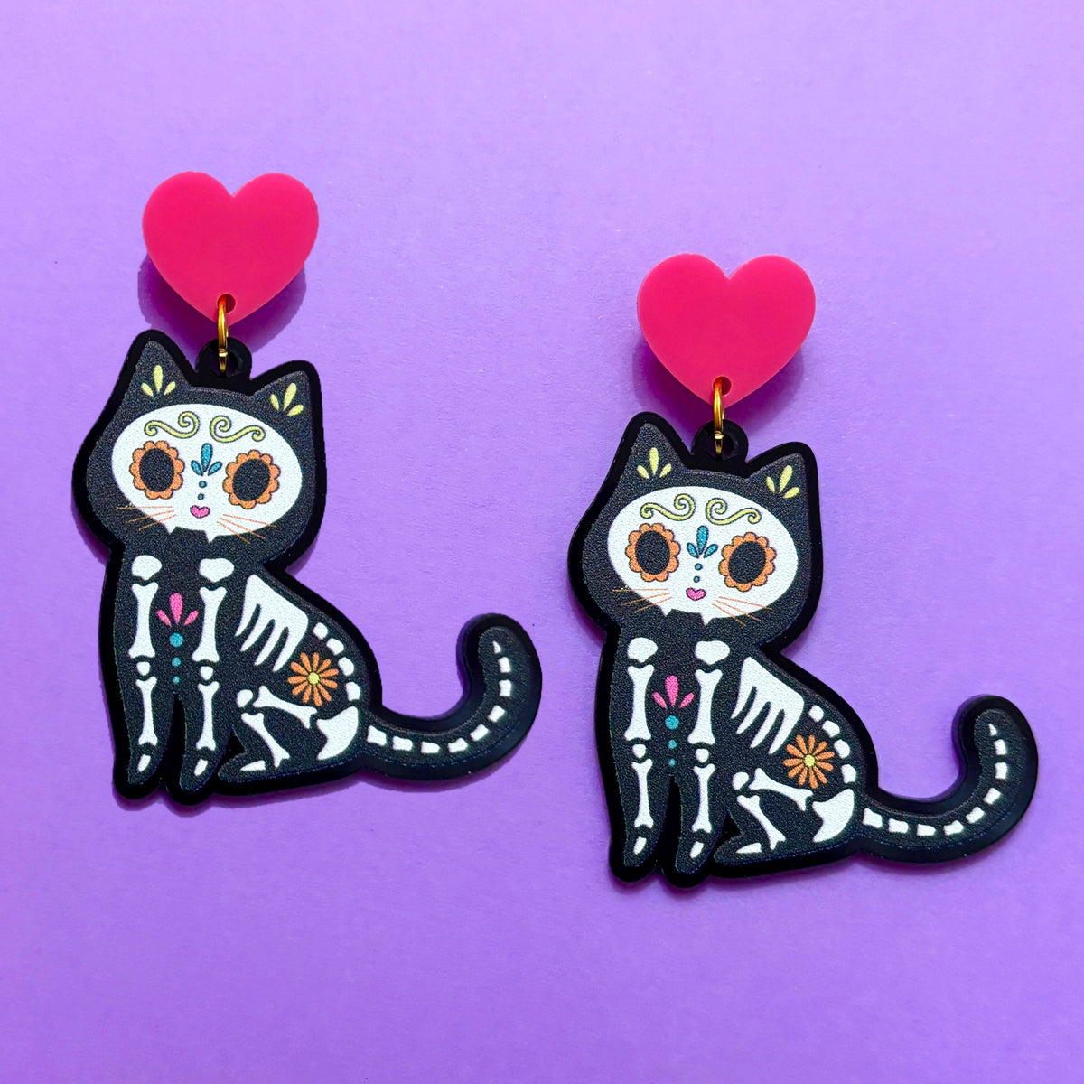 Calavera Kitty Drop Earrings