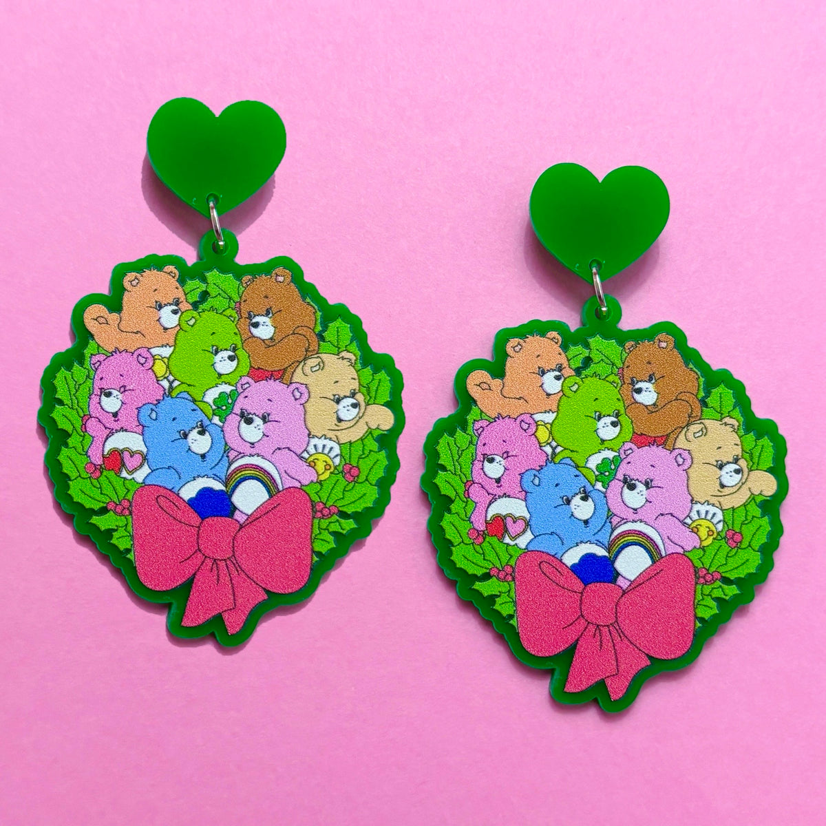 Rainbow Bears Wreath Drop Earrings