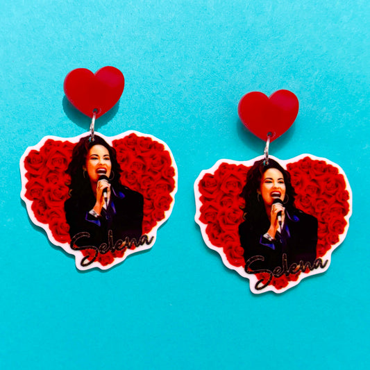 Selena Inspired Rose Heart Acrylic Drop Earrings