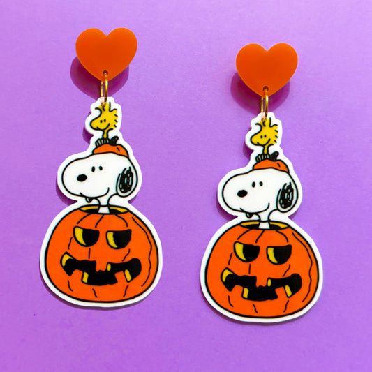 Woodstock Snoop Pumpkin Drop Earrings