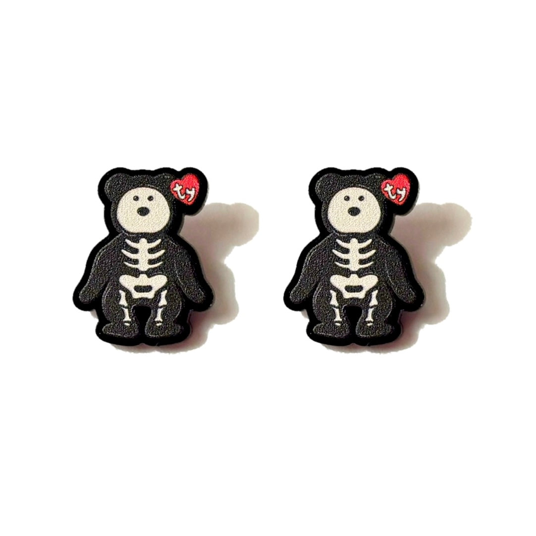 Skeleton Bean Bear Post Earrings