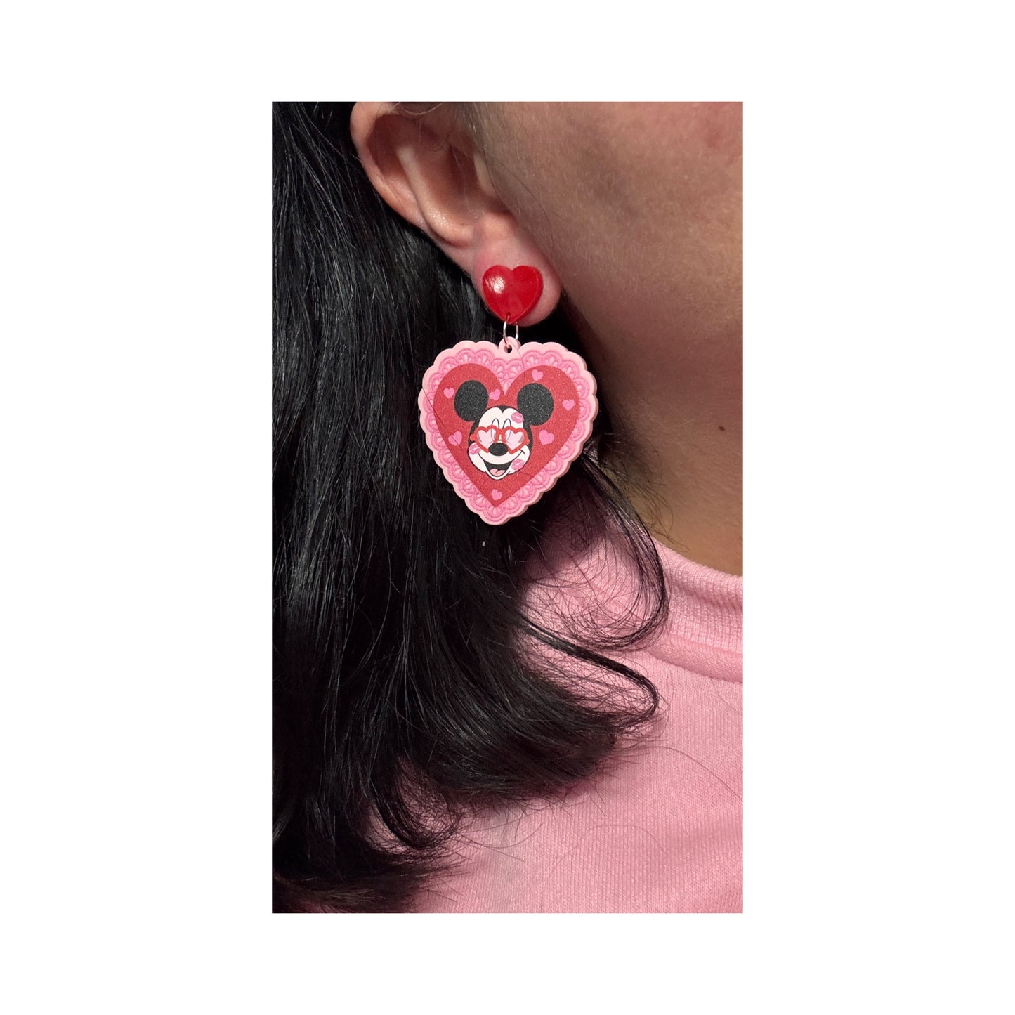 Mouse Couple Valentine Heart Drop Earrings