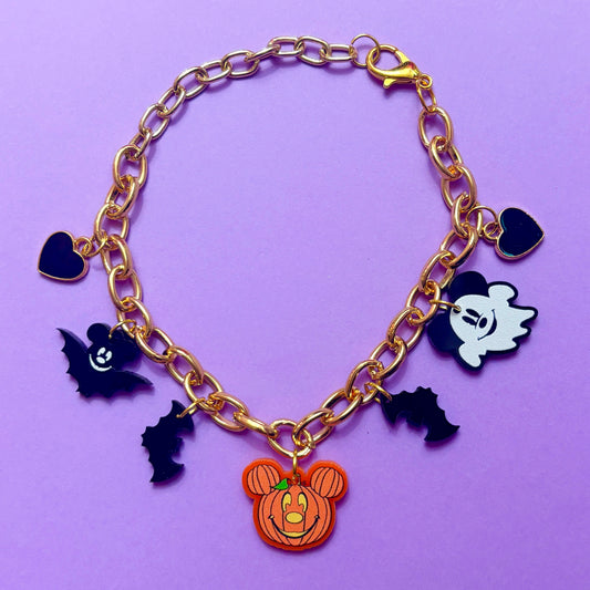 Mouse Halloween Gold Charm Bracelet