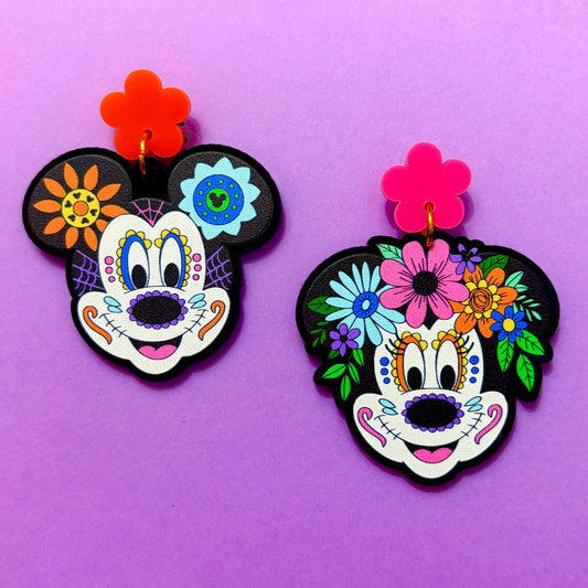 Mouse Couple Sugar Skulls Drop Earrings