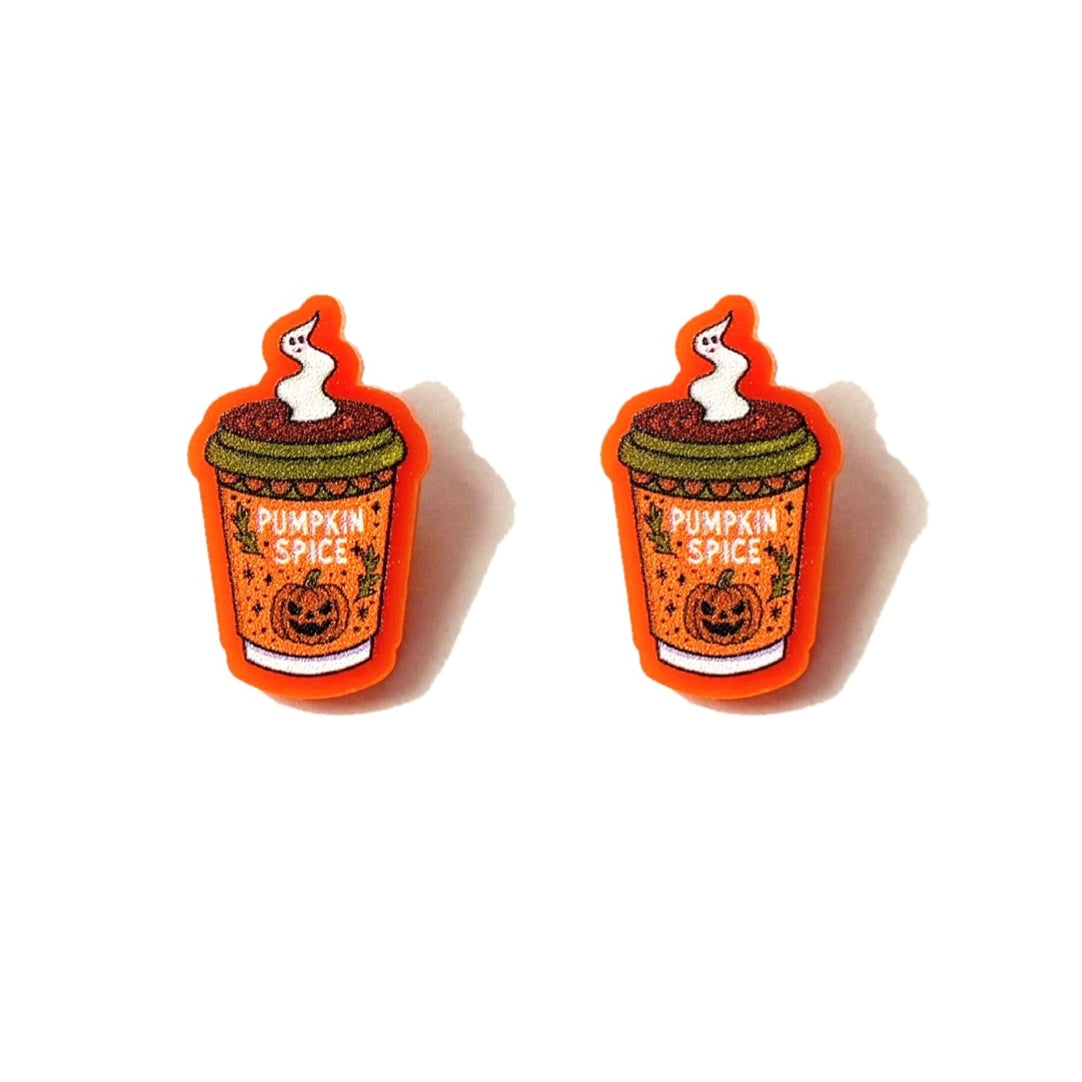 Spooky Pumpkin Spice Coffee Post Earrings
