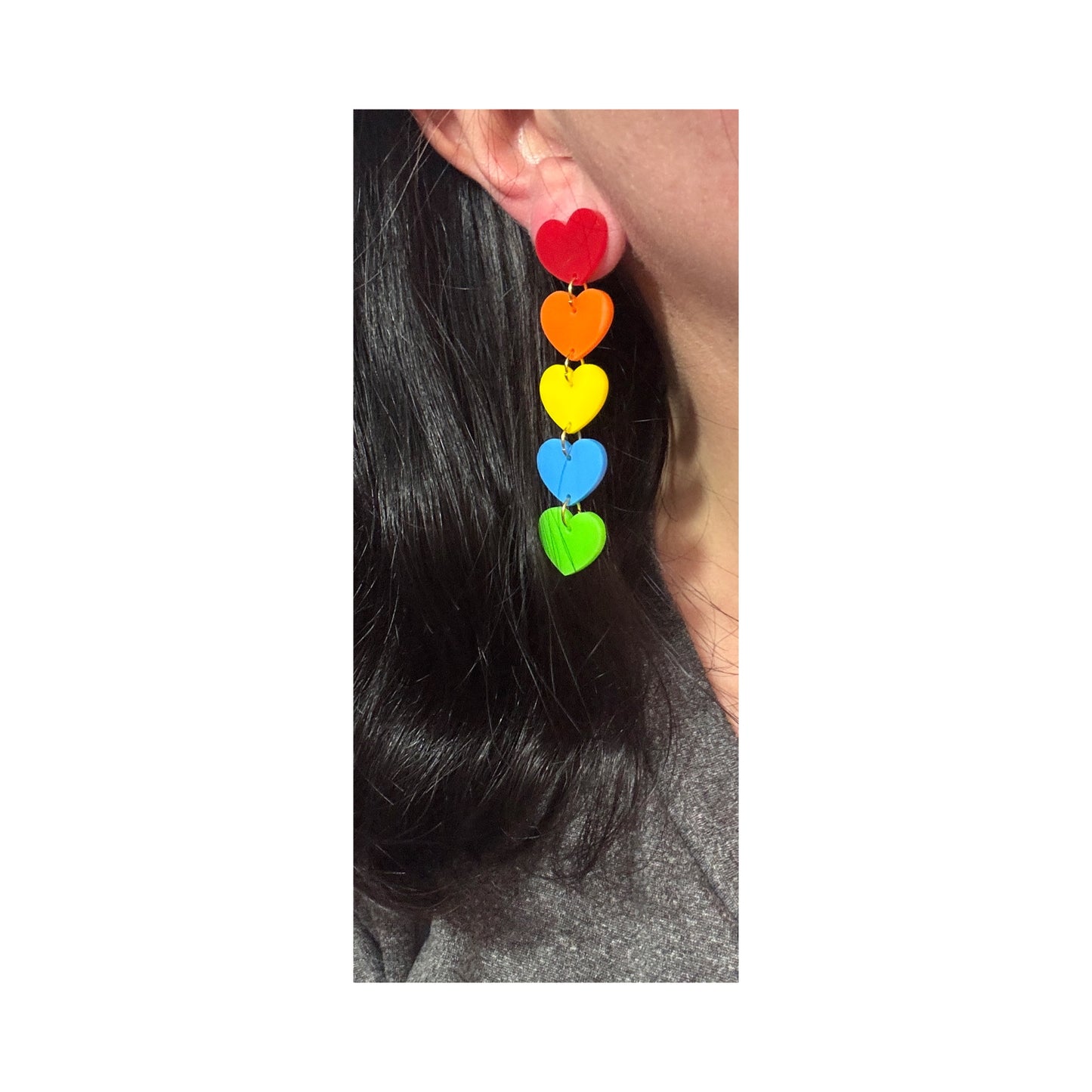 Rainbow Heart Matte Tiered Drop Earrings
