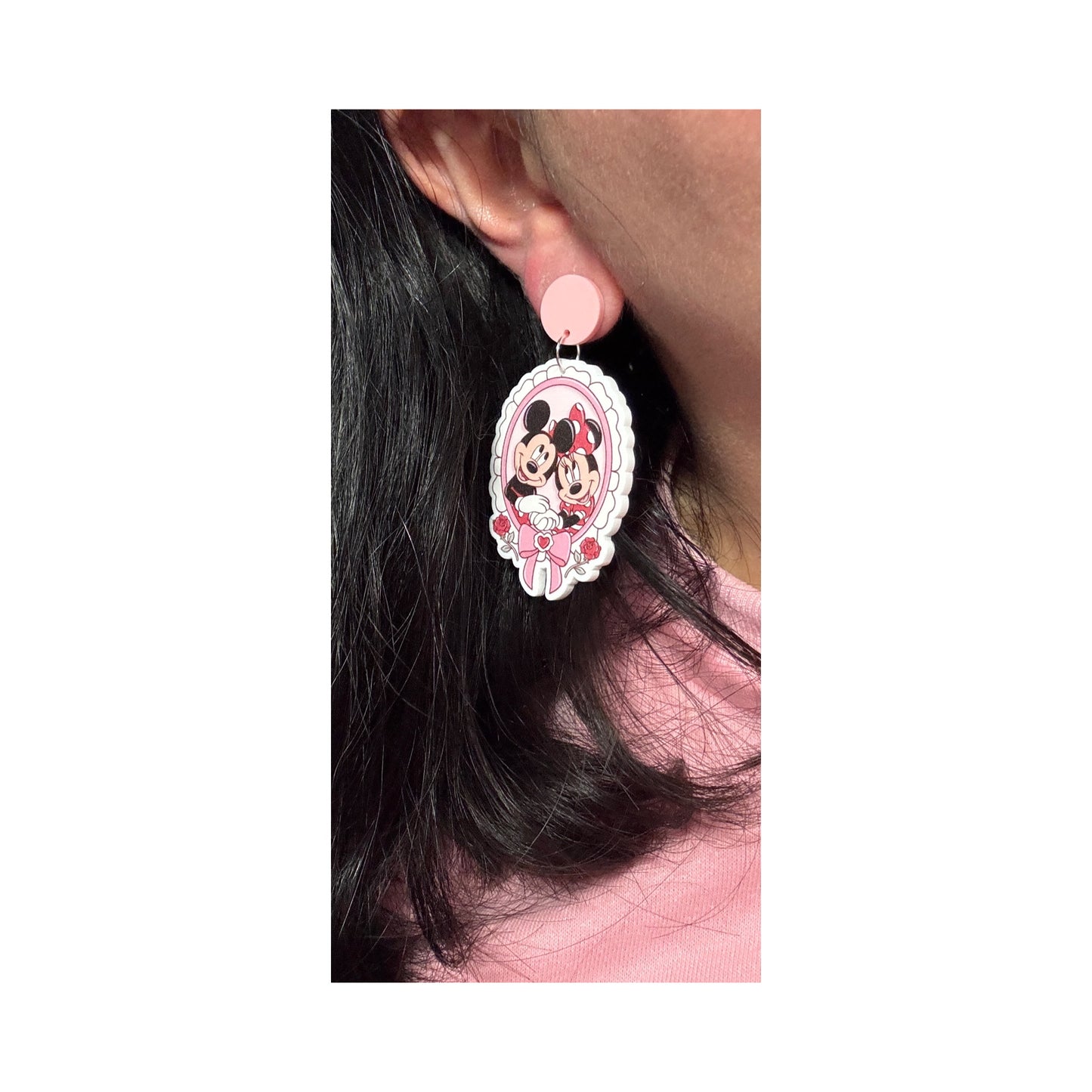 Mouse Couple Sweetheart Cameo Drop Earrings