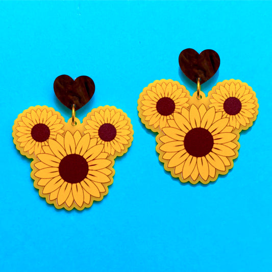 Mouse Sunflower Acrylic Drop Earrings