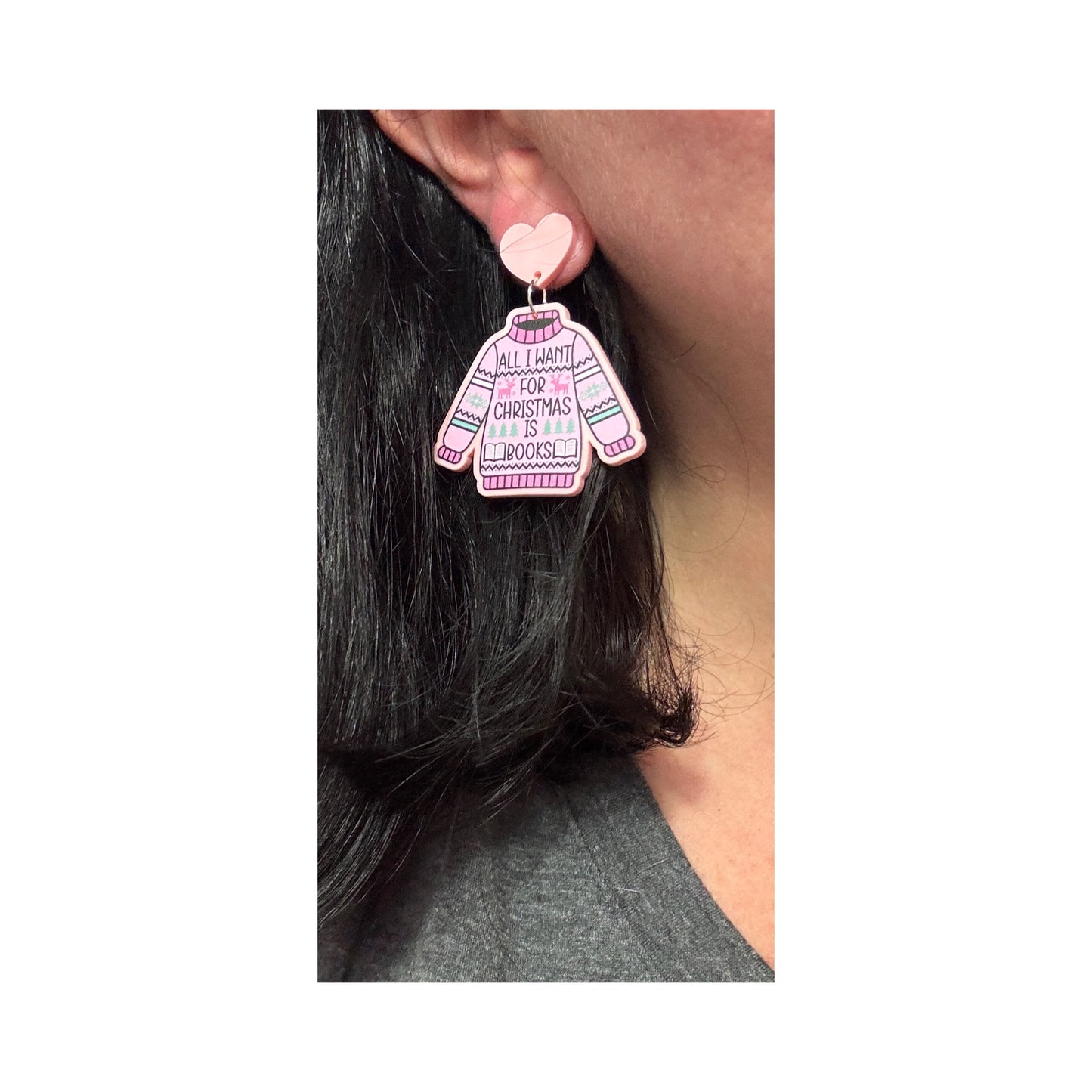 Pink Bookmas Sweater Drop Earrings
