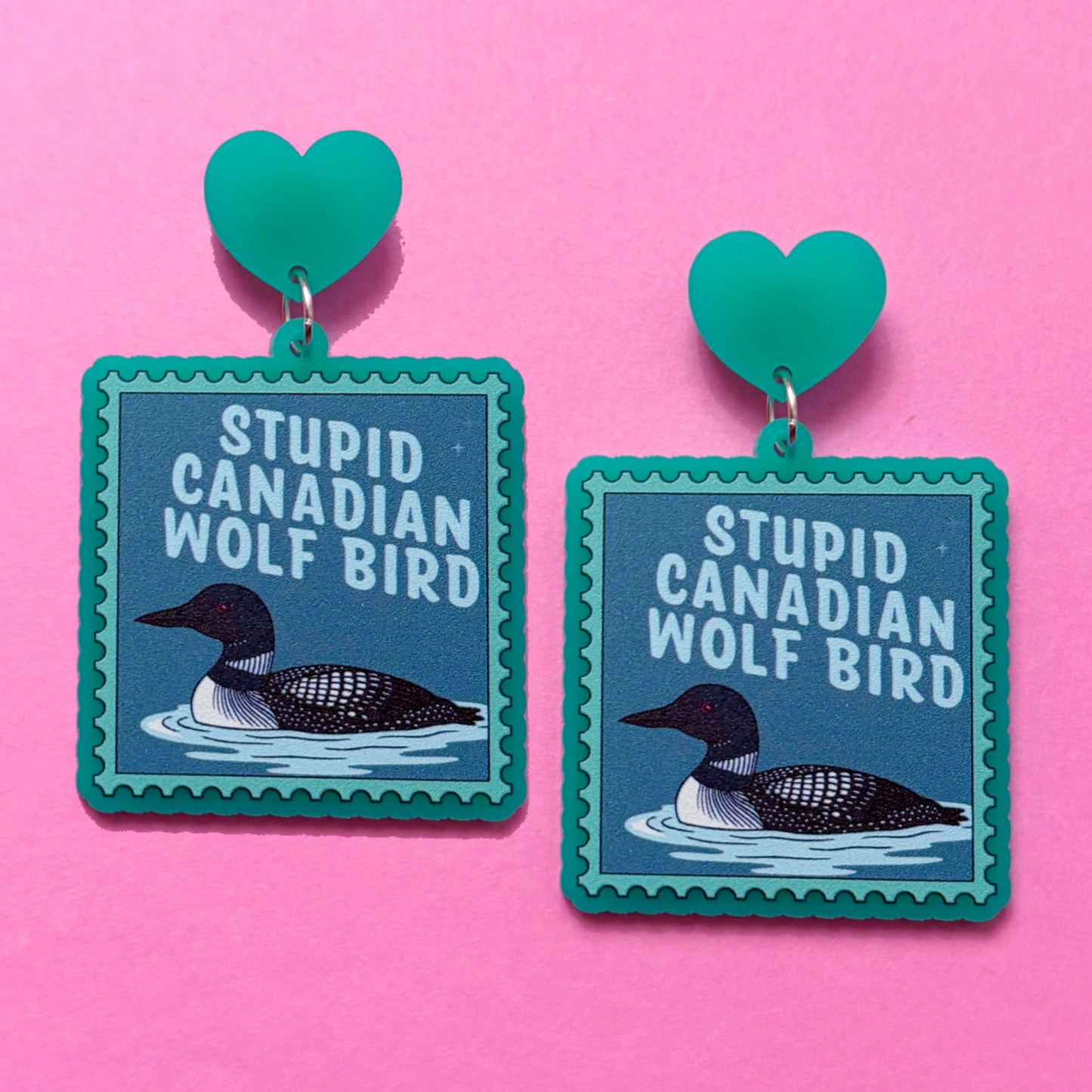 Stupid Canadian Wolf Bird Drop Earrings