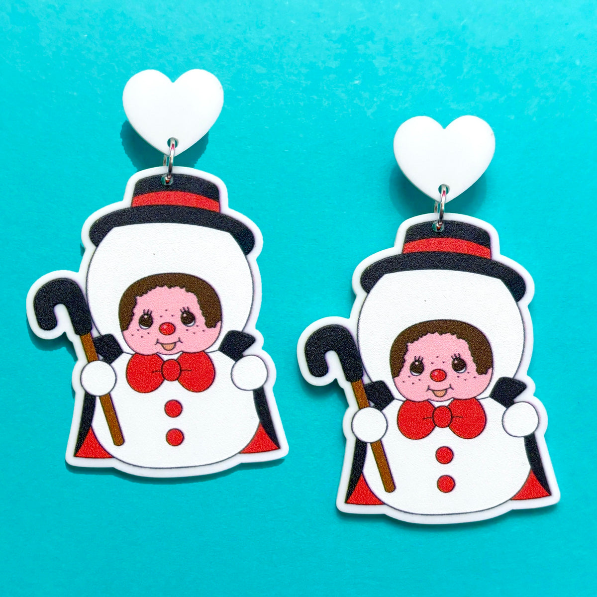Snowman Kawaii Monkey Doll Drop Earrings