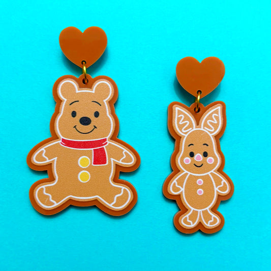 Gingerbread Pooh & Piglet Drop Earrings