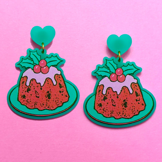 Retro Christmas Pudding Drop Earrings