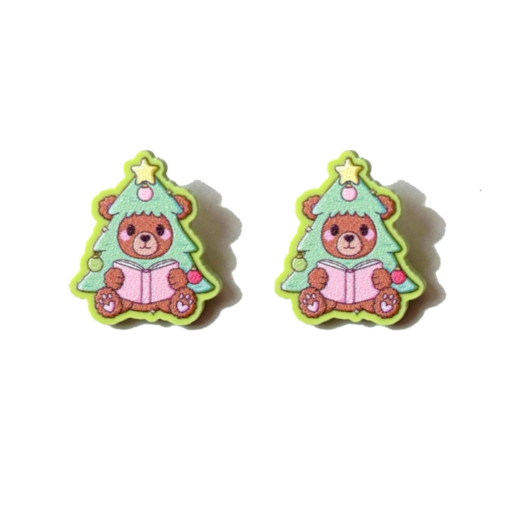Bookmas Tree Bear Post Earrings