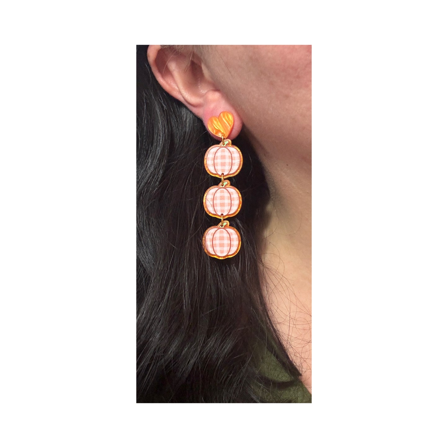 Orange Gingham Pumpkin Tiered Drop Earrings