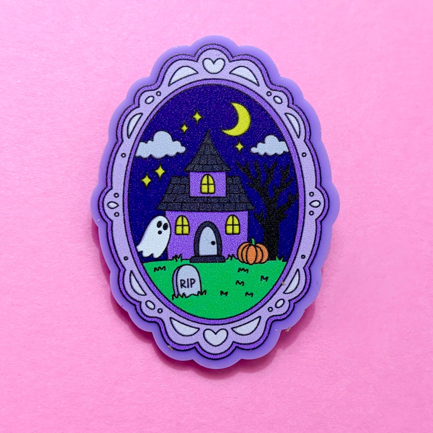 Pastel Haunted House Cameo Pin