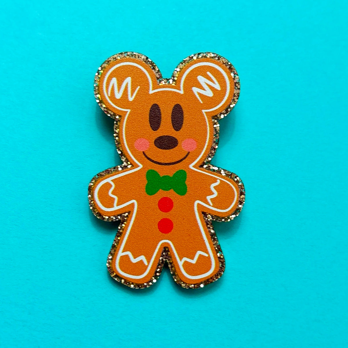 Mouse Gingerbread Gold Glitter Pin