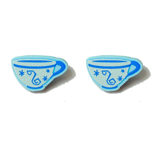 Blue Tea Cup Post Earrings